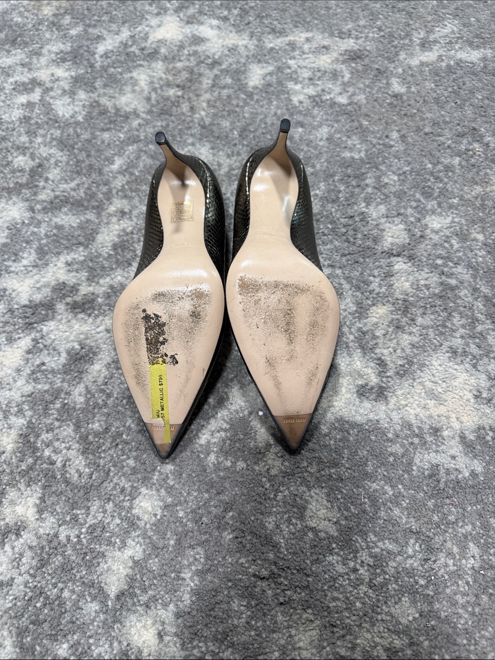 Miu Miu Metallic Gunmetal Textured Pointed-Toe Pumps - Picture 3 of 4